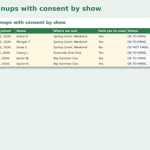 Preorder & Mailing List Tracker preview: Signups with consent by show
