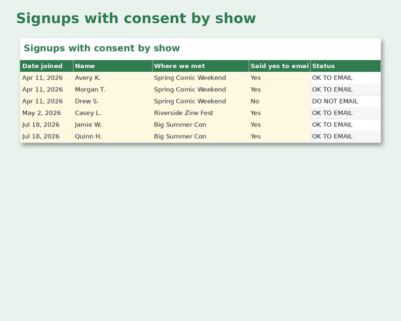 Preorder & Mailing List Tracker preview: Signups with consent by show