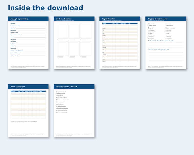 Inside the VTuber Model Commission Brief: sample pages