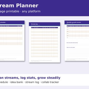 Stream Planner Printable, Streamer Schedule, Content Idea Planner, Stream Log, Growth and Goal Tracker, Content Creator Planner PDF
