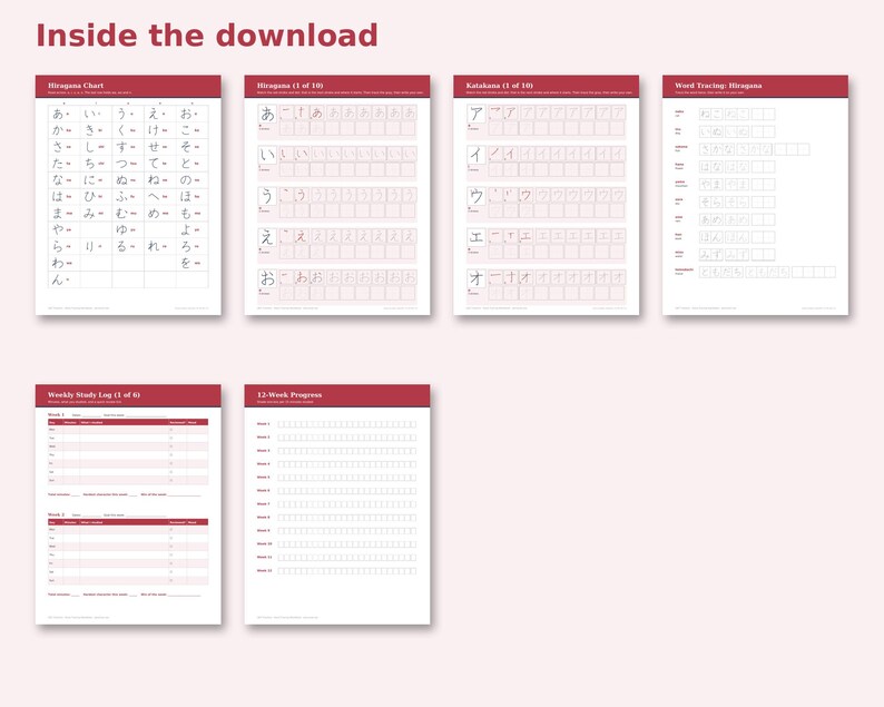 Inside the Hiragana & Katakana Workbook: sample pages