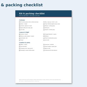 Cosplay Photoshoot Planner preview: Kit & packing checklist