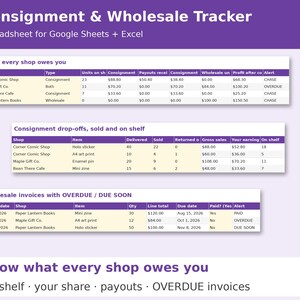 Consignment & Wholesale Tracker cover showing sample pages