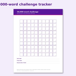 Fanfiction Writing Planner preview: 50,000-word challenge tracker