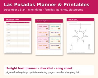 Las Posadas Printable Planner, Nine Night Posada Host Checklist, Aguinaldo Bag Tags, Star Pinata Coloring Page, Mexican Christmas Novena