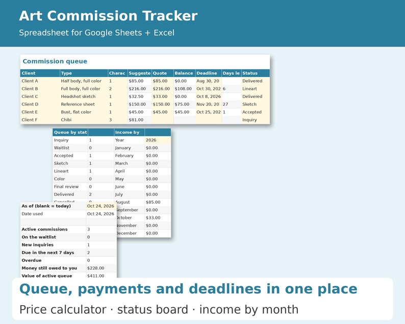 Art Commission Tracker cover showing sample pages