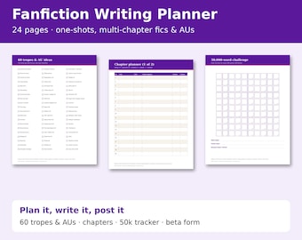 Fanfiction Writing Planner Printable, Fanfic Planner, Story Plot Planner, Chapter Planner, Word Count Tracker, Writer Gift PDF
