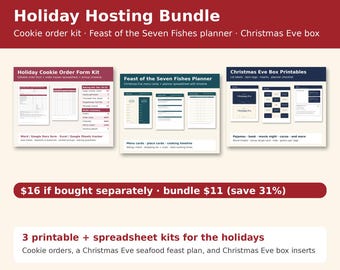 Holiday Hosting Bundle: Christmas Cookie Order Form Kit, Feast of the Seven Fishes Planner, Christmas Eve Box Printables, Printable
