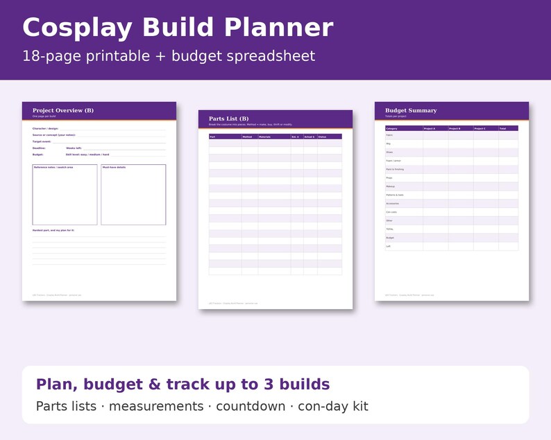 Cosplay Build Planner cover showing sample pages
