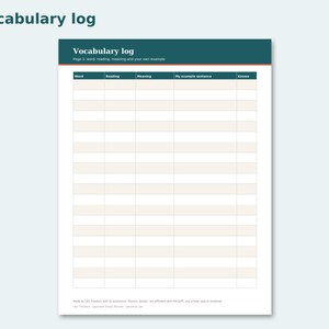 Japanese Study Planner preview: Vocabulary log