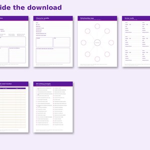 Inside the Fanfiction Writing Planner: sample pages