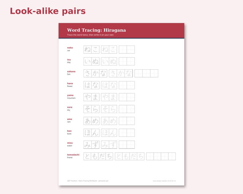 Hiragana & Katakana Workbook preview: Look-alike pairs