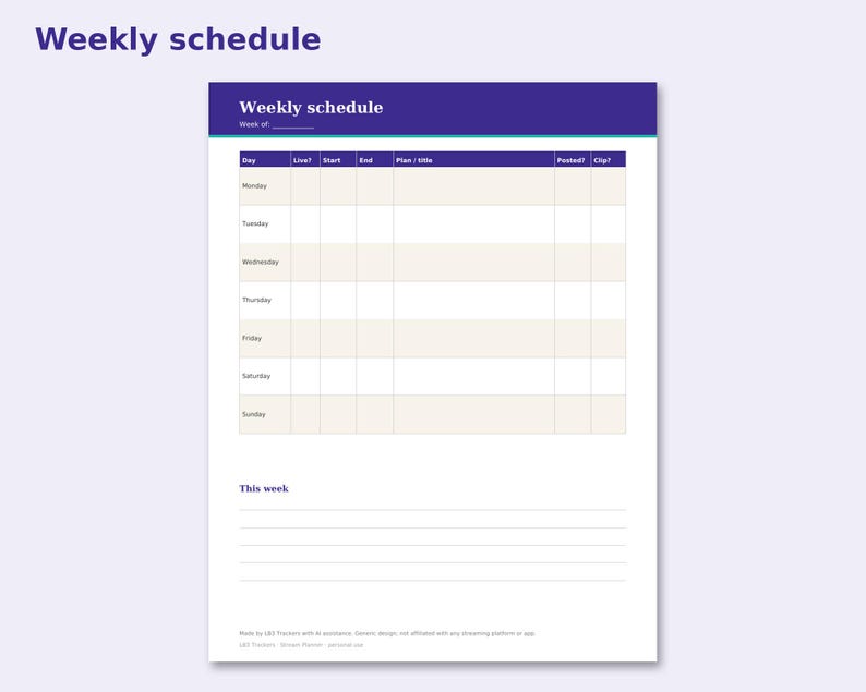 Stream Planner preview: Weekly schedule