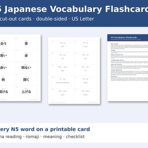 N5 Japanese Vocabulary Flashcards cover showing sample pages