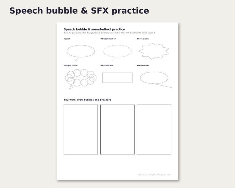 Manga Panel Templates preview: Speech bubble & SFX practice