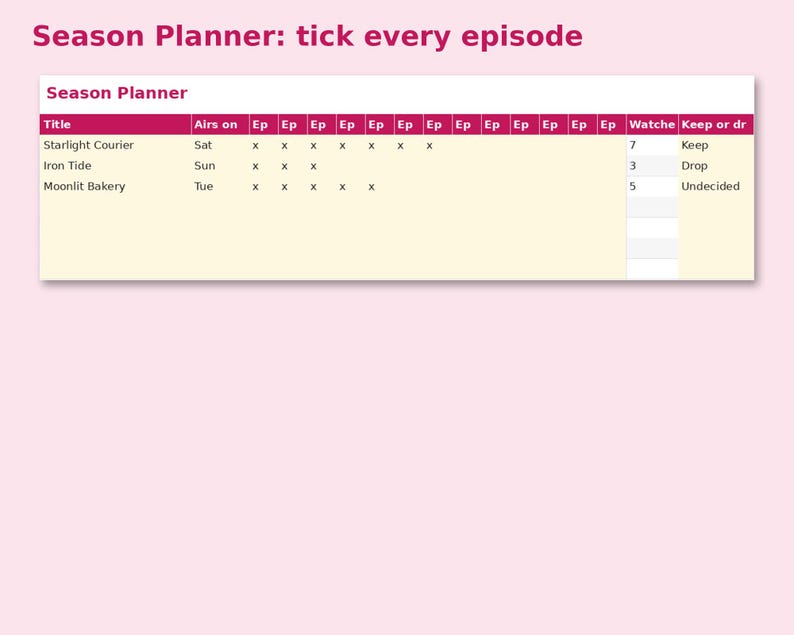 Anime Watch Tracker preview: Season Planner: tick every episode