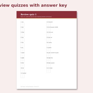 N5 Kanji Workbook preview: Review quizzes with answer key