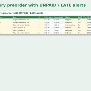 Preorder & Mailing List Tracker preview: Every preorder with UNPAID / LATE alerts