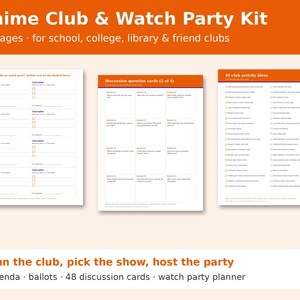 Anime Club Kit Printable, Anime Watch Party Planner, Club Meeting Agenda, Voting Ballots, Discussion Cards, Anime Night Activity PDF
