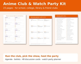 Anime Club Kit Printable, Anime Watch Party Planner, Club Meeting Agenda, Voting Ballots, Discussion Cards, Anime Night Activity PDF