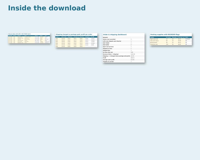 Inside the Online Order & Shipping Tracker: sample pages