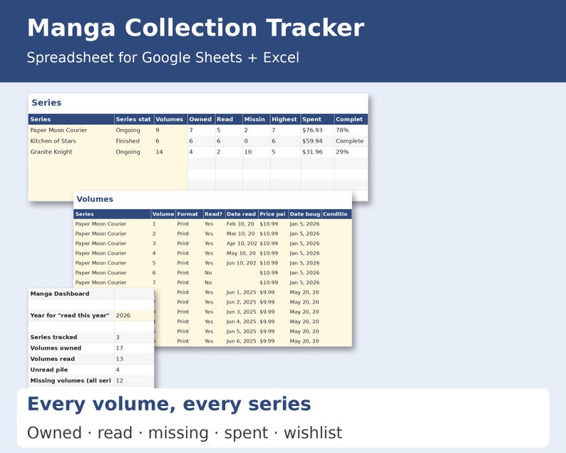 Manga Collection Tracker cover showing sample pages