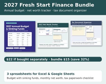 2027 Finance Spreadsheet Bundle: Annual Budget with Sinking Funds, Net Worth Tracker, Tax Document Organizer, Excel and Google Sheets