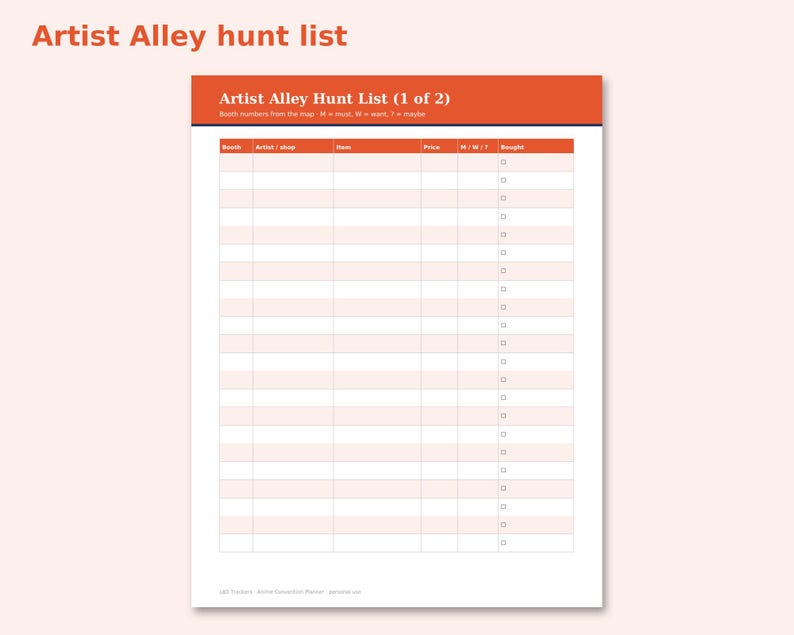 Anime Convention Planner preview: Artist Alley hunt list