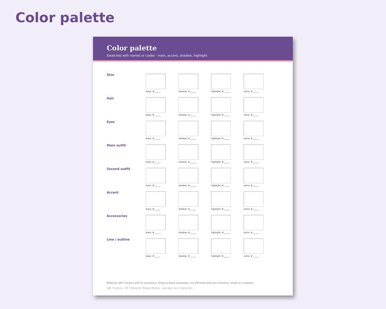 OC Character Design Sheets preview: Color palette