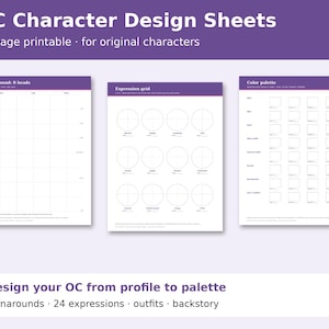 OC Character Design Sheet Printable, Character Reference Sheet Template, Turnaround, Expression Sheet, Character Profile PDF