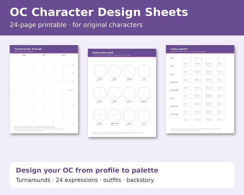 OC Character Design Sheets cover showing sample pages