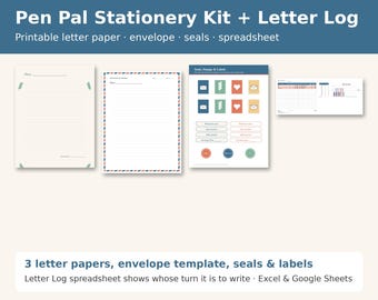Pen Pal Stationery Printable, Snail Mail Letter Writing Paper, Envelope Template, Airmail Stationery, Letter Log Spreadsheet, Pen Pal Kit