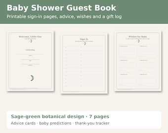 Baby Shower Guest Book Printable, Sage Green Botanical Sign In Sheet, Advice for Parents Cards, Wishes for Baby, Gift Log, Gender Neutral