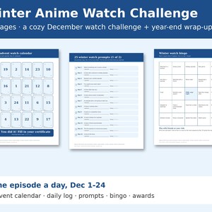 Anime Advent Calendar Printable, Winter Anime Watch Challenge, 30 Day Anime Challenge, Anime Tracker, Christmas Anime Gift PDF