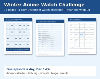 Anime Advent Calendar Printable, Winter Anime Watch Challenge, 30 Day Anime Challenge, Anime Tracker, Christmas Anime Gift PDF
