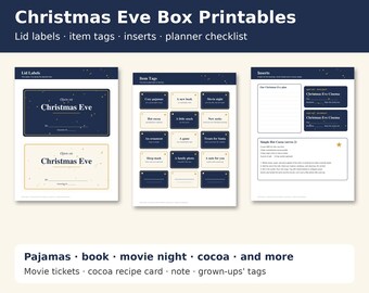 Christmas Eve Box Printable Labels and Tags, Christmas Eve Box Insert, Movie Night Ticket, Hot Cocoa Card, Pajama Tag, Family Tradition
