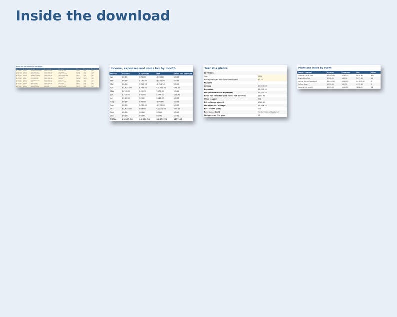 Inside the Artist Alley Income & Expense Ledger: sample pages