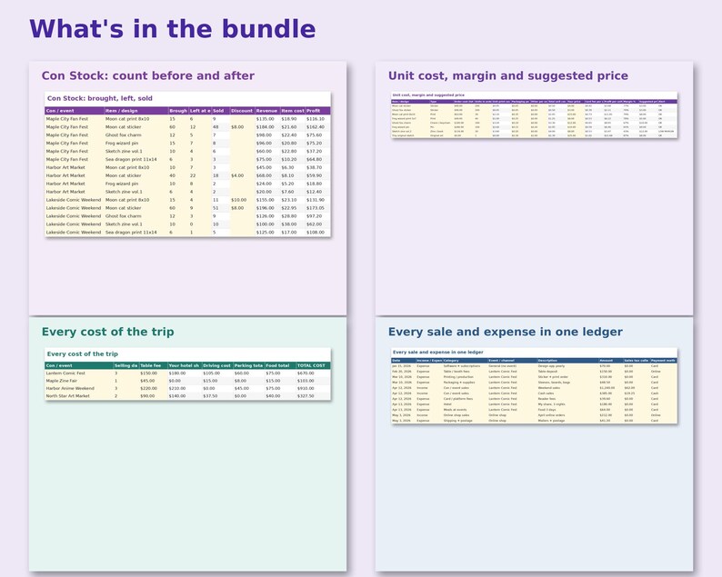 Inside the bundle: sample tabs from 4 trackers