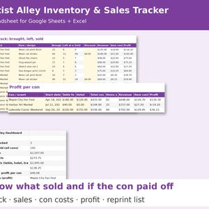 Artist Alley Inventory & Sales Tracker cover showing sample pages