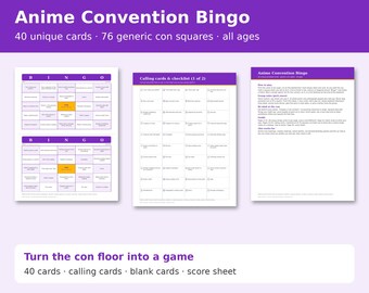 Anime Convention Bingo Cards Printable, 40 Unique Con Bingo Cards, Cosplay Bingo, Anime Party Game, Anime Club Activity PDF