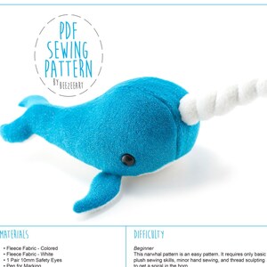 Narwhal Stuffed Animal Sewing Pattern PDF Digital Download Plush Sewing DIY Project No Physical Items Sent image 2