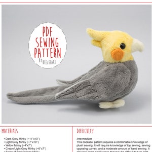 Cockatiel Stuffed Animal Sewing Pattern PDF Digital Download Plush Sewing DIY Project No Physical Items Sent image 2