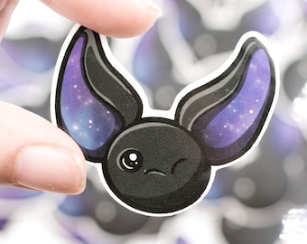 Black Winking Bat Face Sticker - Glossy Vinyl - 2x2 inches