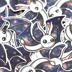 Galaxy Bat Sticker - Flying in White - Glossy Vinyl Sticker - 3 x 1.75