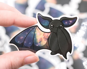 Galaxy Bat Sticker - Waving One Wing in Black - 2.75 x 2 Inches