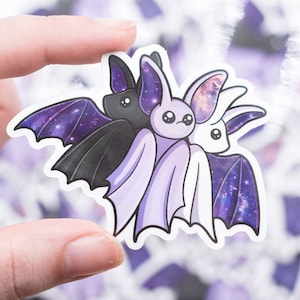 Galaxy Bat Sticker - White, Purple, and Black-  Glossy Vinyl Sticker - 3 x 2.3 Inches