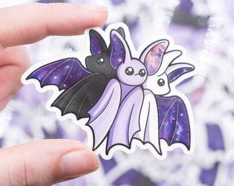 Galaxy Bat Sticker - White, Purple, and Black-  Glossy Vinyl Sticker - 3 x 2.3 Inches