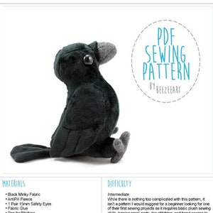 Crow Stuffed Animal Sewing Pattern PDF Digital Download Plush Sewing DIY Project No Physical Items Sent image 2