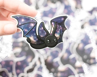 Galaxy Bat Sticker - Flying in Black - Glossy Vinyl Sticker - 3 x 1.5 Inches