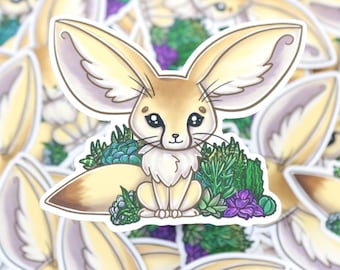 Fennec Fox with Succulents - Matte Vinyl Sticker - 3 x 2.6 Inches